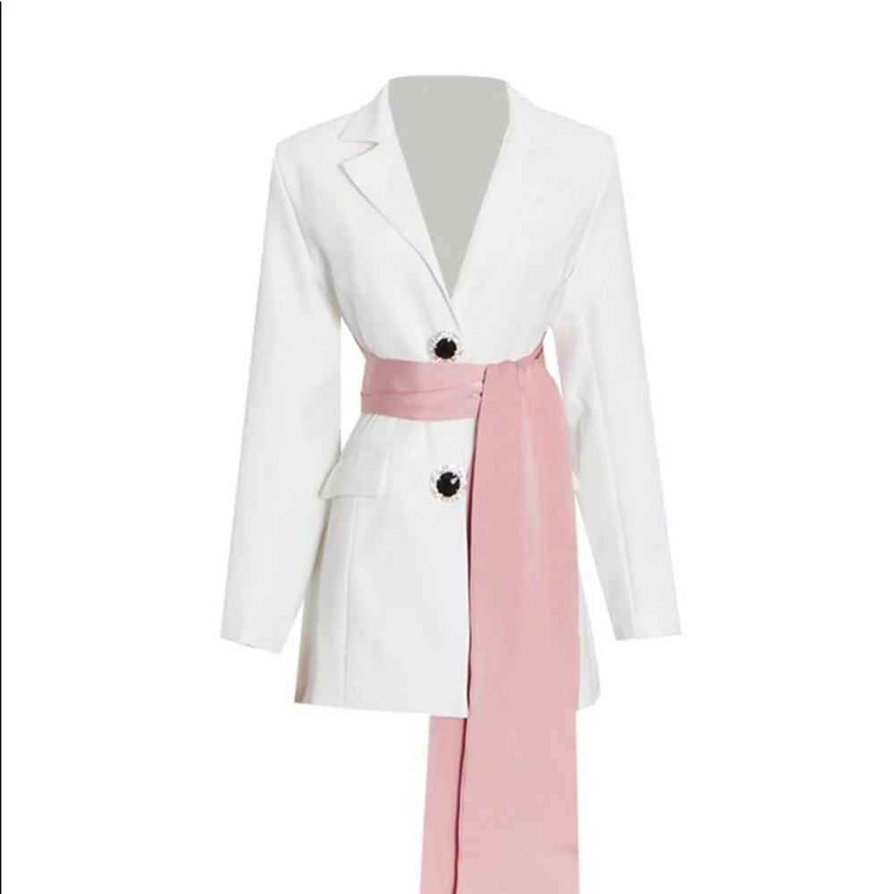 Lina Pink Bow Blazer (White)